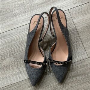 J. Crew Charcoal Slingback Heels with Embellishments